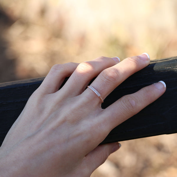 14K Gold Beaded Diamond Ring