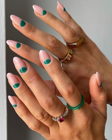 Almond Green French Tip Nails with Stars | Green acrylic nails, Gold tip  nails, Emerald nails