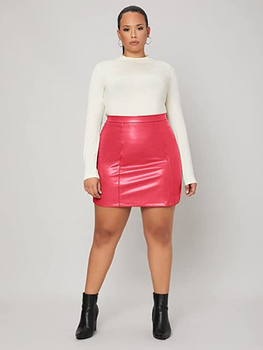 High Waisted Wine Leather Pencil Skirt with Belt – Plus Dream Girl