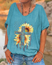 Sunflower Cross Printed Hippy T-shirt