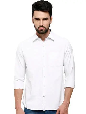 White Solid Casual Shirt Slim Fit