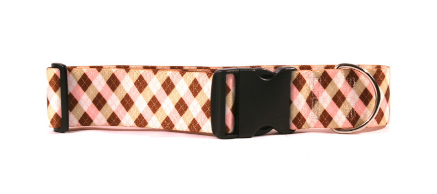 2 Inch Wide Pink and Brown Argyle Dog Collar