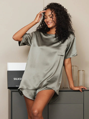 SILKSILKY Best Short-Sleeved Silk Pajama Set (As Recommended by Oprah Daily)