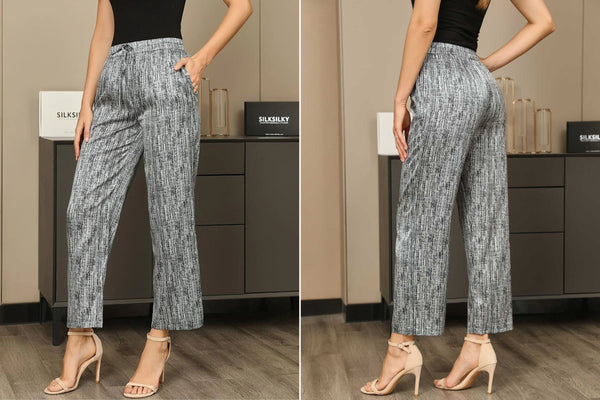 Silk Printed Elegant Straight Pants