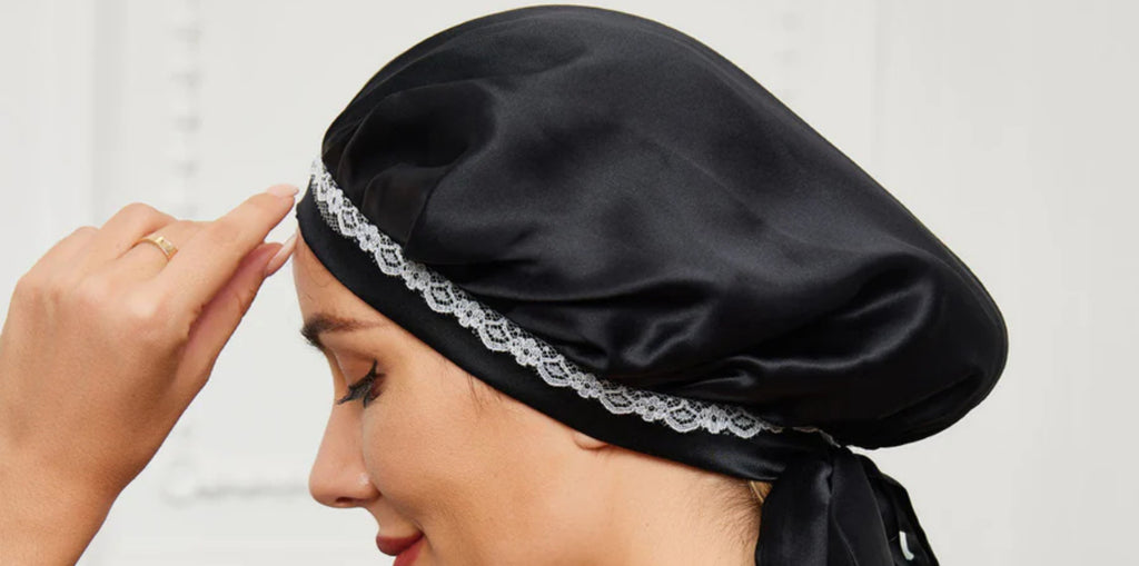 Pure Silk Lace Sleep Cap with Ribbons