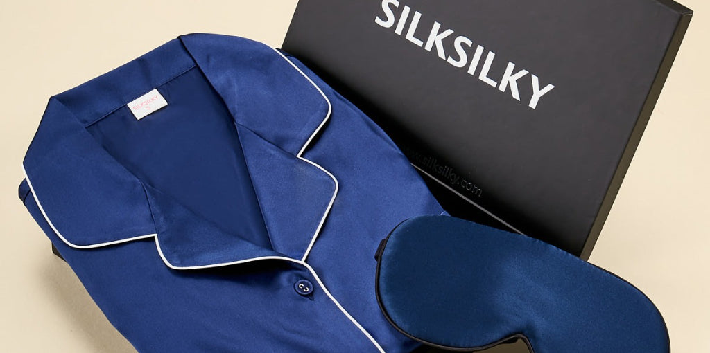Silk Short Sleeve Pajama Set & Eye Mask & Scrunchie - SILKSILKY