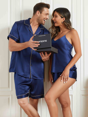 Couple Pure Silk Short Pajama Sets Total 4Pcs – SILKSILKY