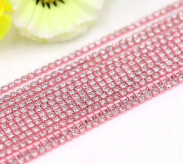 Light Pink with Clear Rhinestones SS8 Banding 1 Yard – Ella & Co. Wholesale