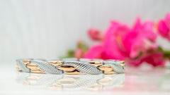 Snapdragon Dusk - Womens 2 tone Magnetic Bracelet - Rose Gold and Silver with a Snakeskin like design