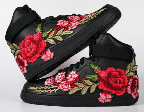 Custom Hand Painted Red Rose Nike Air Force 1 Mid – B Street Shoes