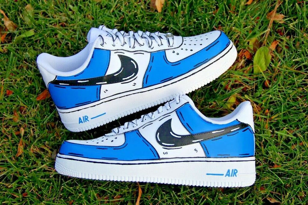Air Force 1 Custom Low Cartoon Sky Blue Shoes White Black Outline Mens –  Rose Customs, Air Force 1 Custom Shoes Sneakers Design Your Own AF1