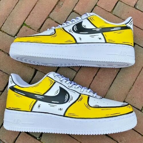 Air Force 1 Custom Low Cartoon Yellow Shoes White Black Outline Mens W –  Rose Customs, Air Force 1 Custom Shoes Sneakers Design Your Own AF1