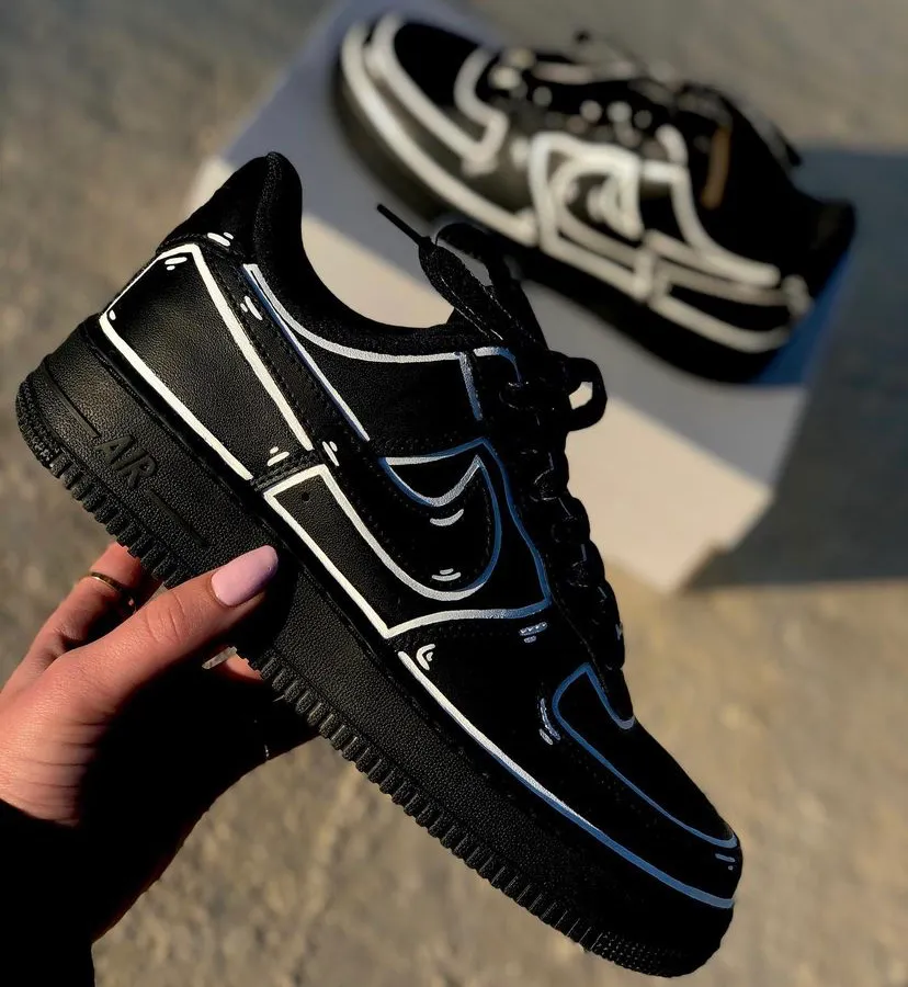 Air Force 1 Custom Shoes Black Cartoon White Outline Mens Womens Kids –  Rose Customs, Air Force 1 Custom Shoes Sneakers Design Your Own AF1