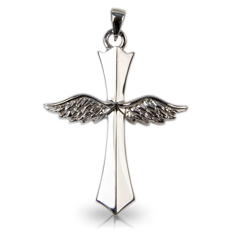 Sterling Silver Cross With Angel Wings Cremation Urn Pendant | Oneworld ...