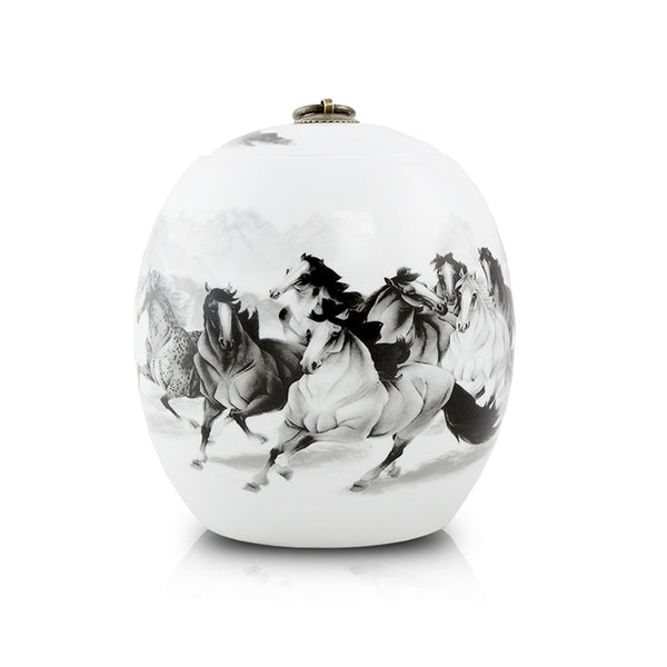 Medium Ceramic Cremation Urn With Eight Horses | OneWorld Memorials