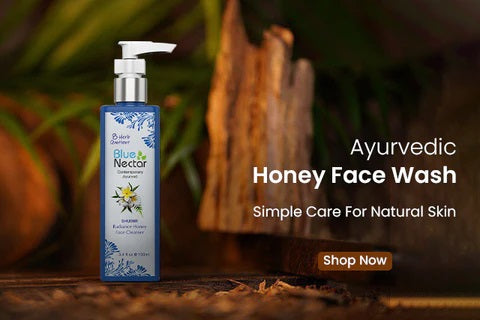 Ayurvedic face wash with honey on wooden base