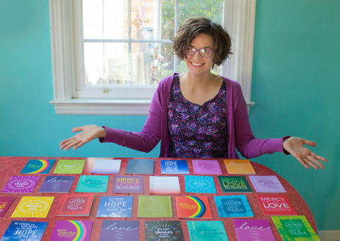 Power and Peace Design owner Amanda Bridle with a collection of Christian greeting cards
