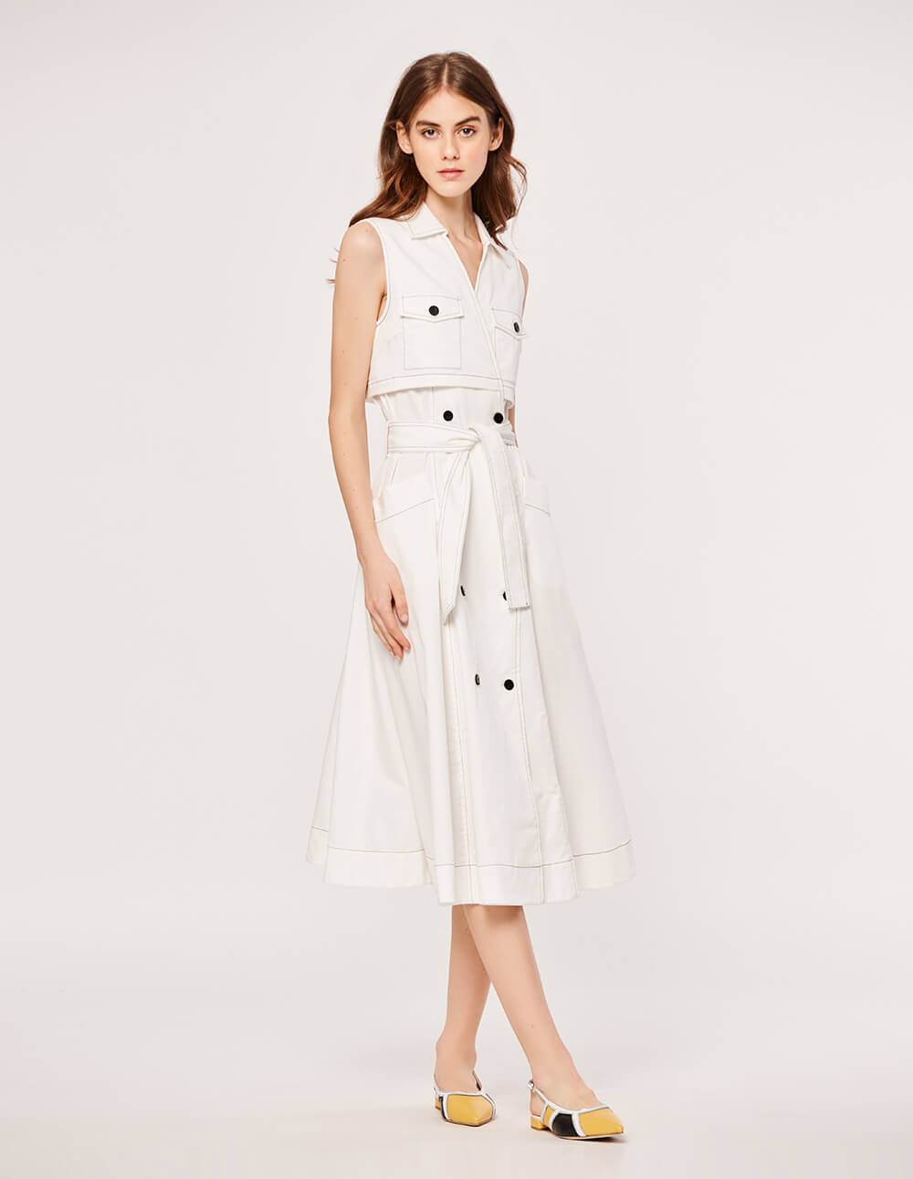 MARYLING SLEEVELESS BUTTON UP SUIT DRESS