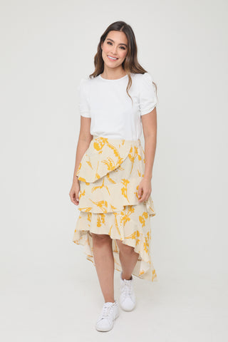 falda amarilla con flores blancas - Belife