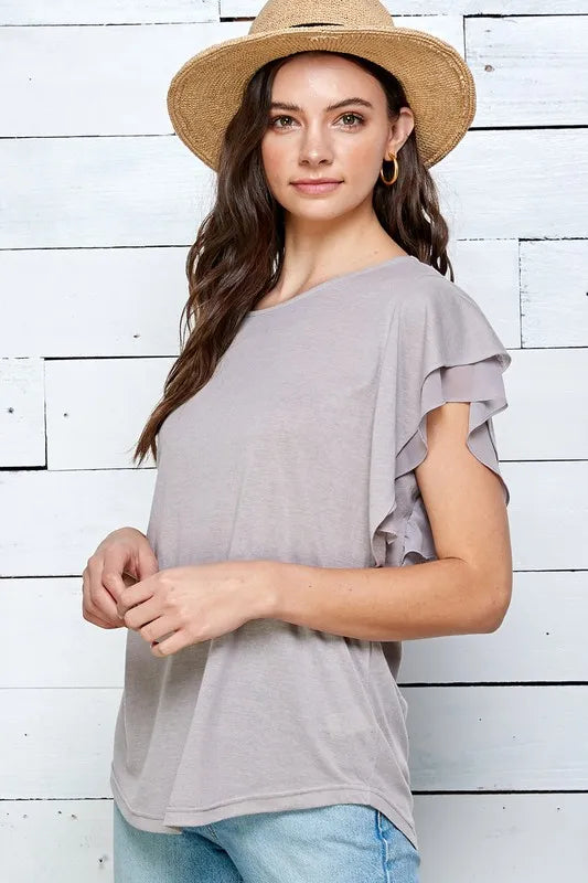 Lime 'N' Chili Round Neck Double Ruffle Cap Sleeve Top