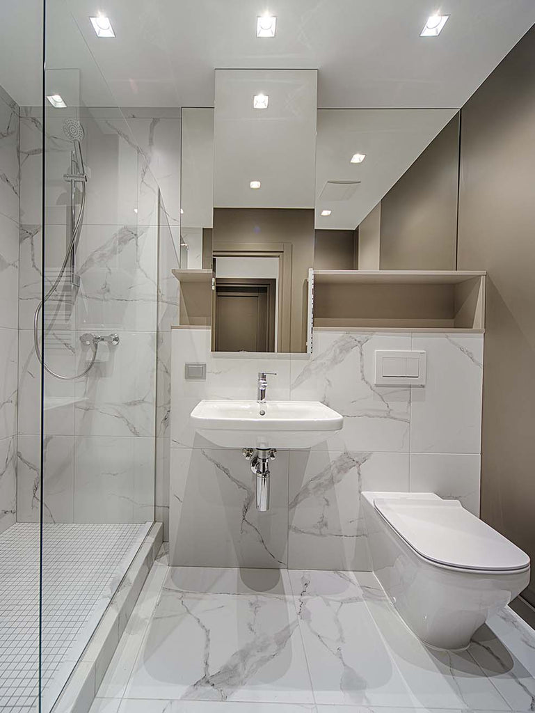 modern marble bathroom with modern design toilet