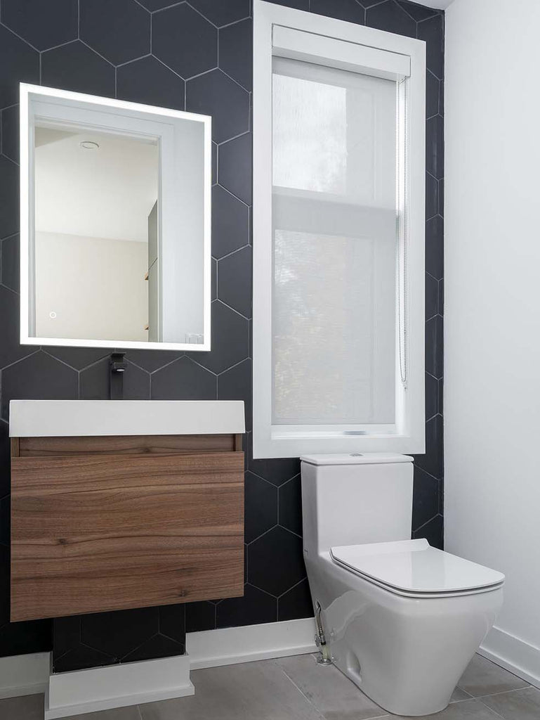 powder room with Veneto bath MC 600A vanity and toilet 