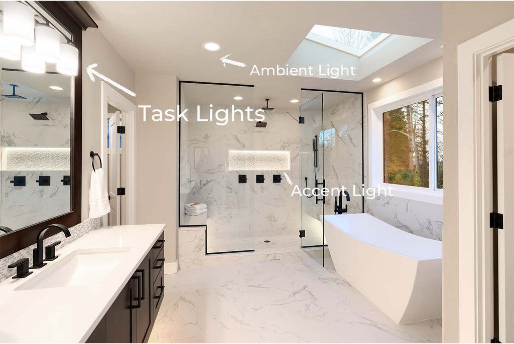 bathroom with ambient, task lighting, and accent lighting