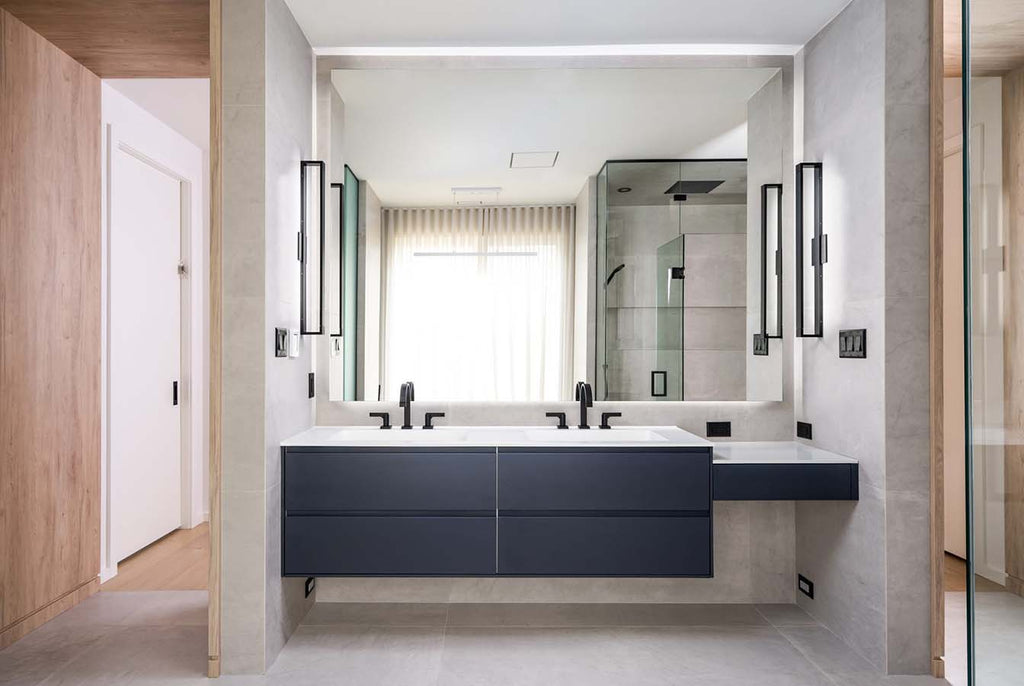 oversized led mirror over Veneto Bath double vanity MC 1400J