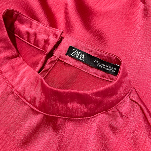 zara pink satin blouse