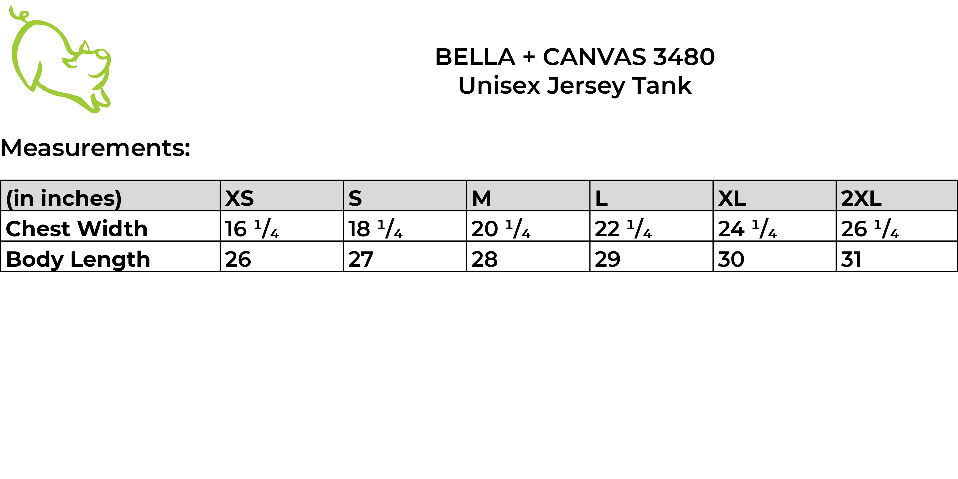 Bella + Canvas 3480 size guide