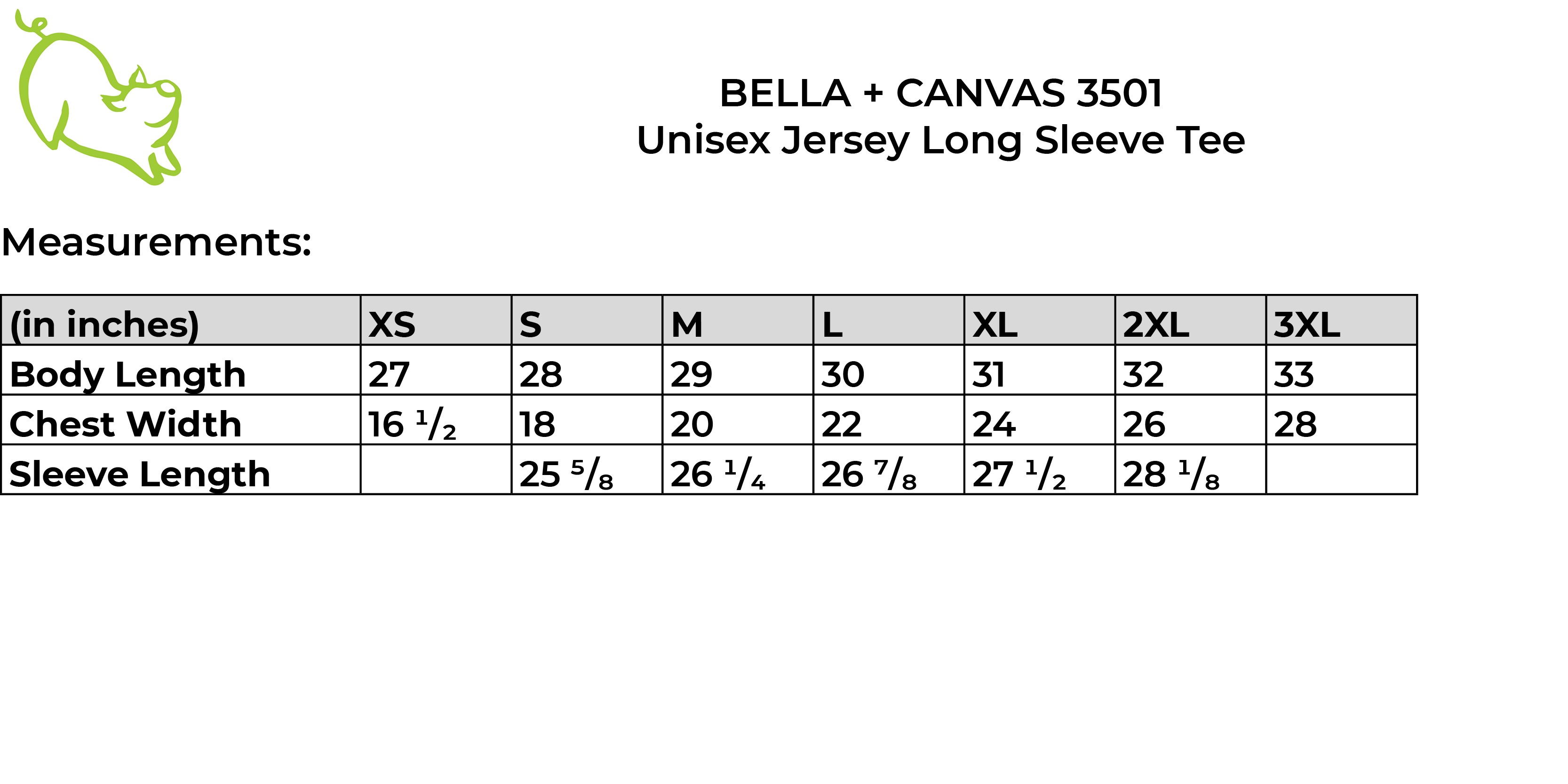 Bella + Canvas 3501 size guide