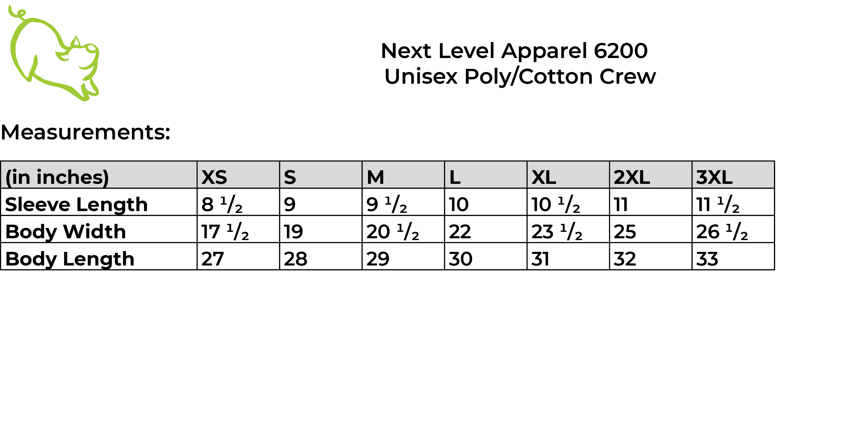 NL 6200 size guide