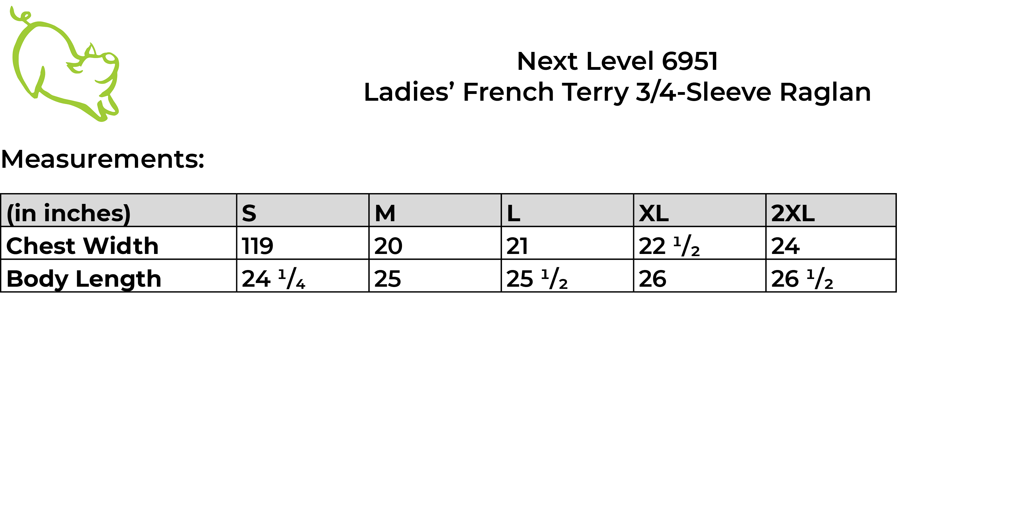 Next Level 6951 size guide