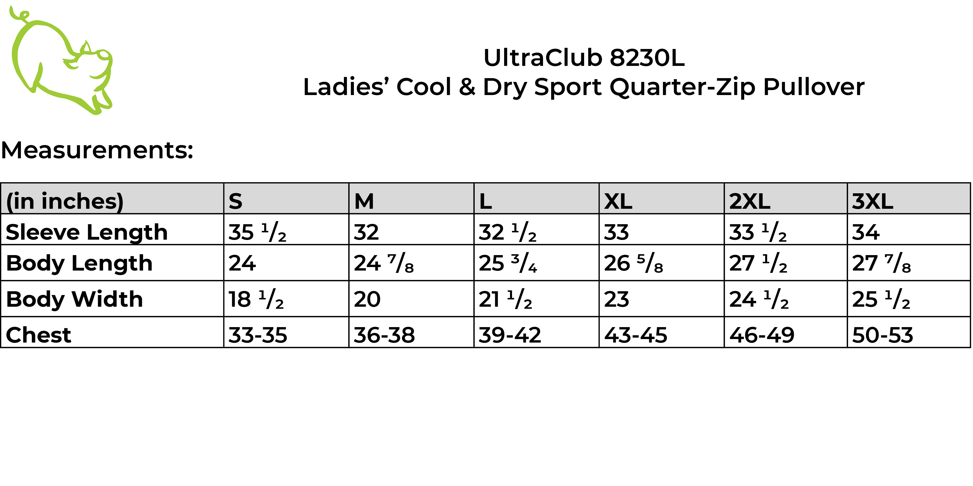 UltraClue 8230L size guide