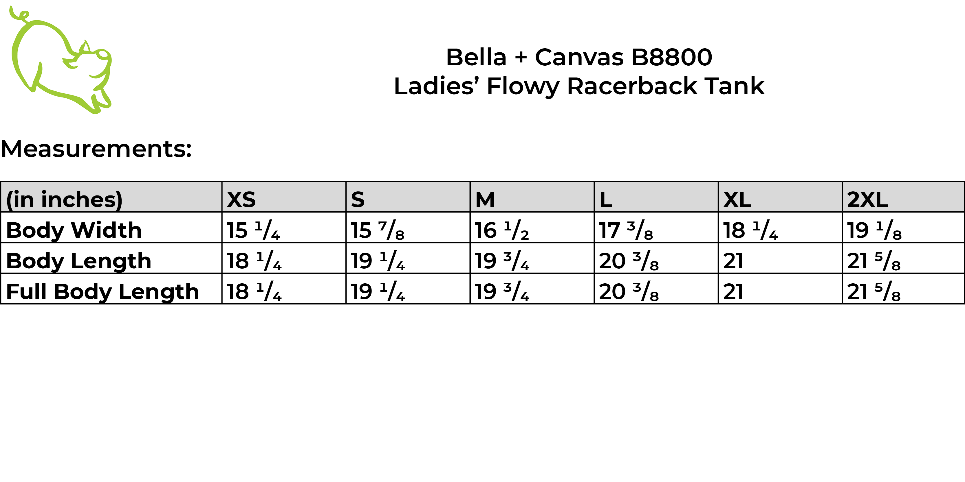 Size guide - Bella + Canvas B8800