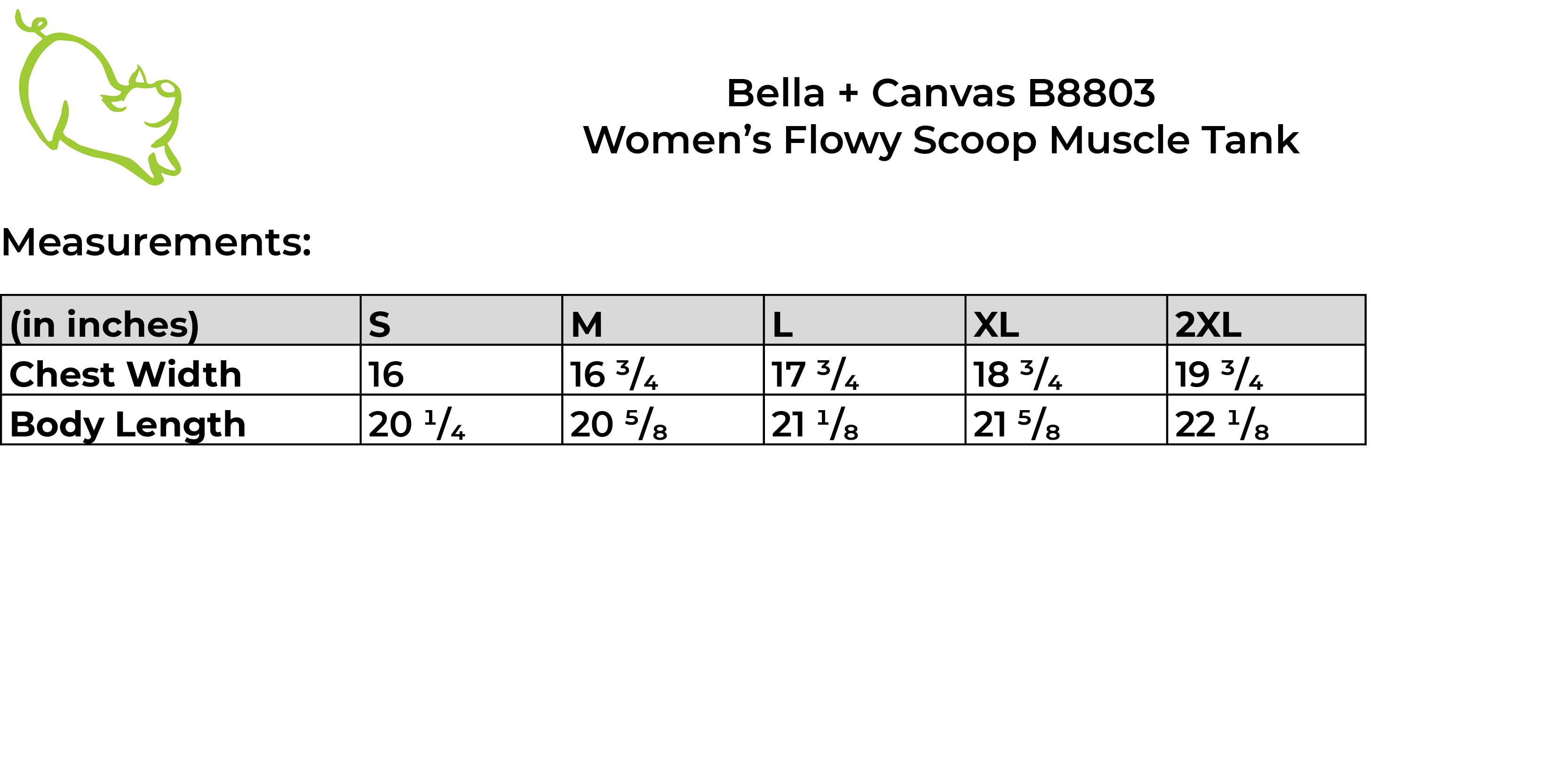 BELLA + CANVAS - Women's Flowy Scoop Muscle Tank size guide