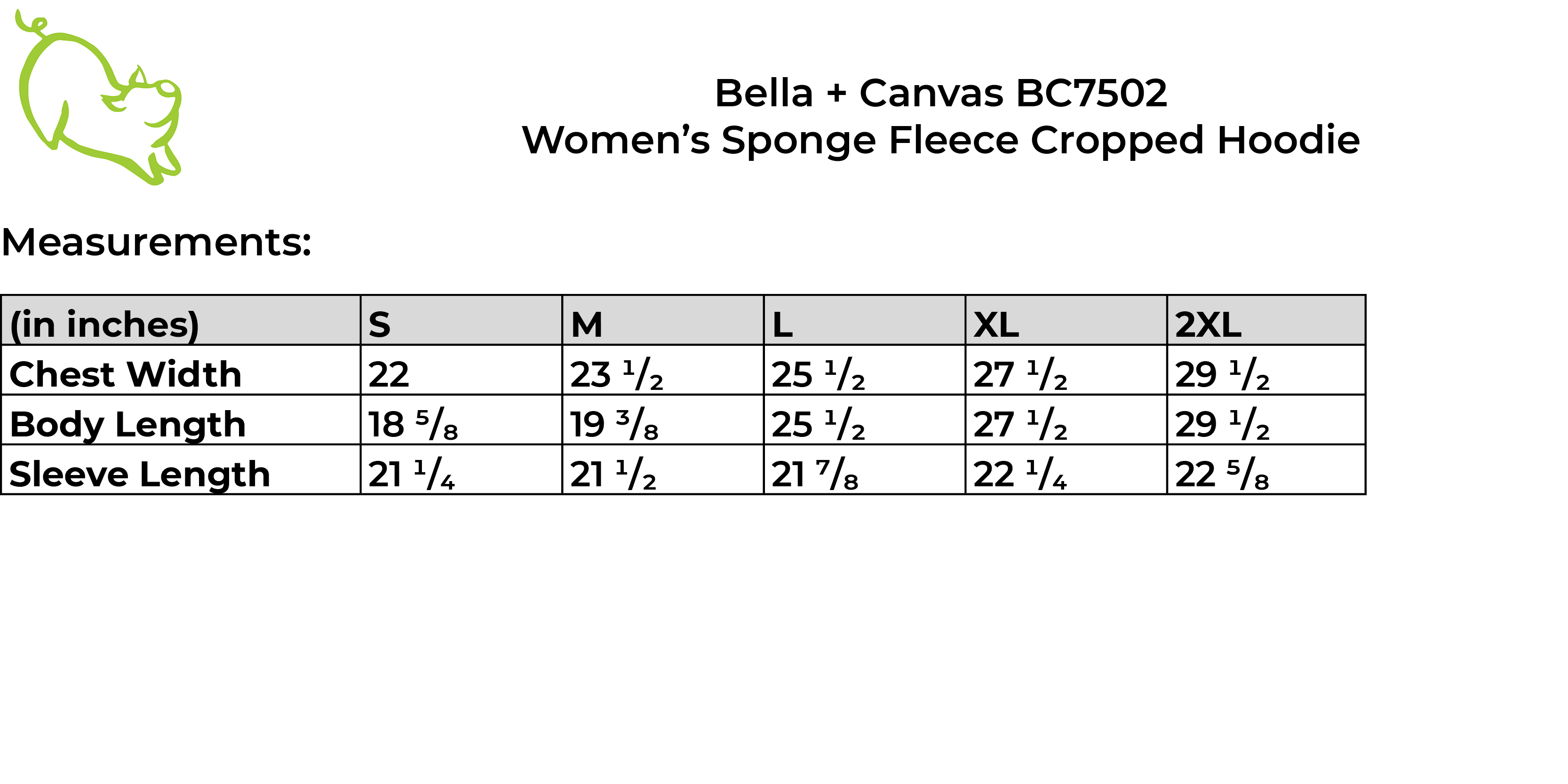 Bella+Canvas 7502 size guide