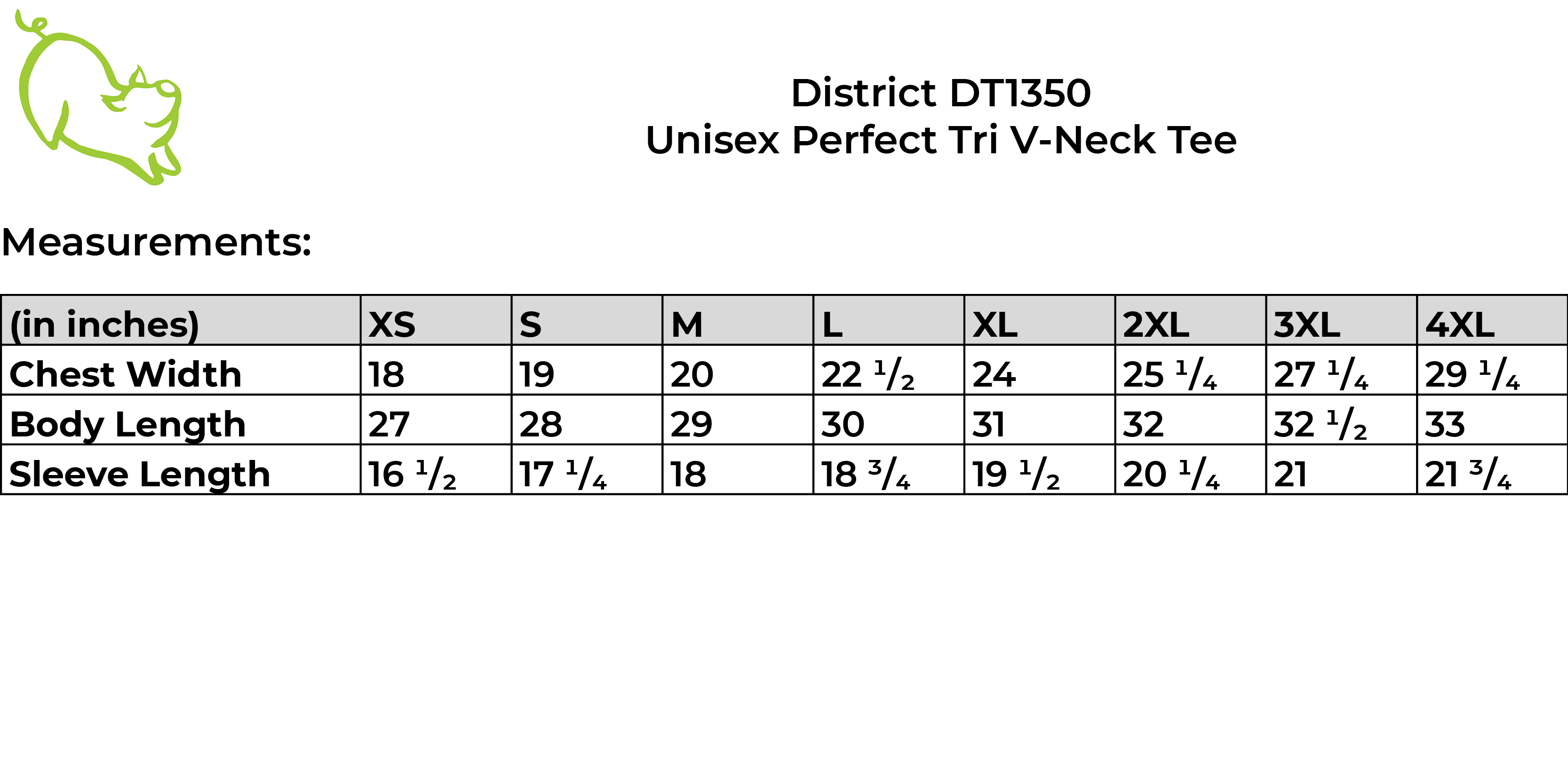 District DT1350 size guide