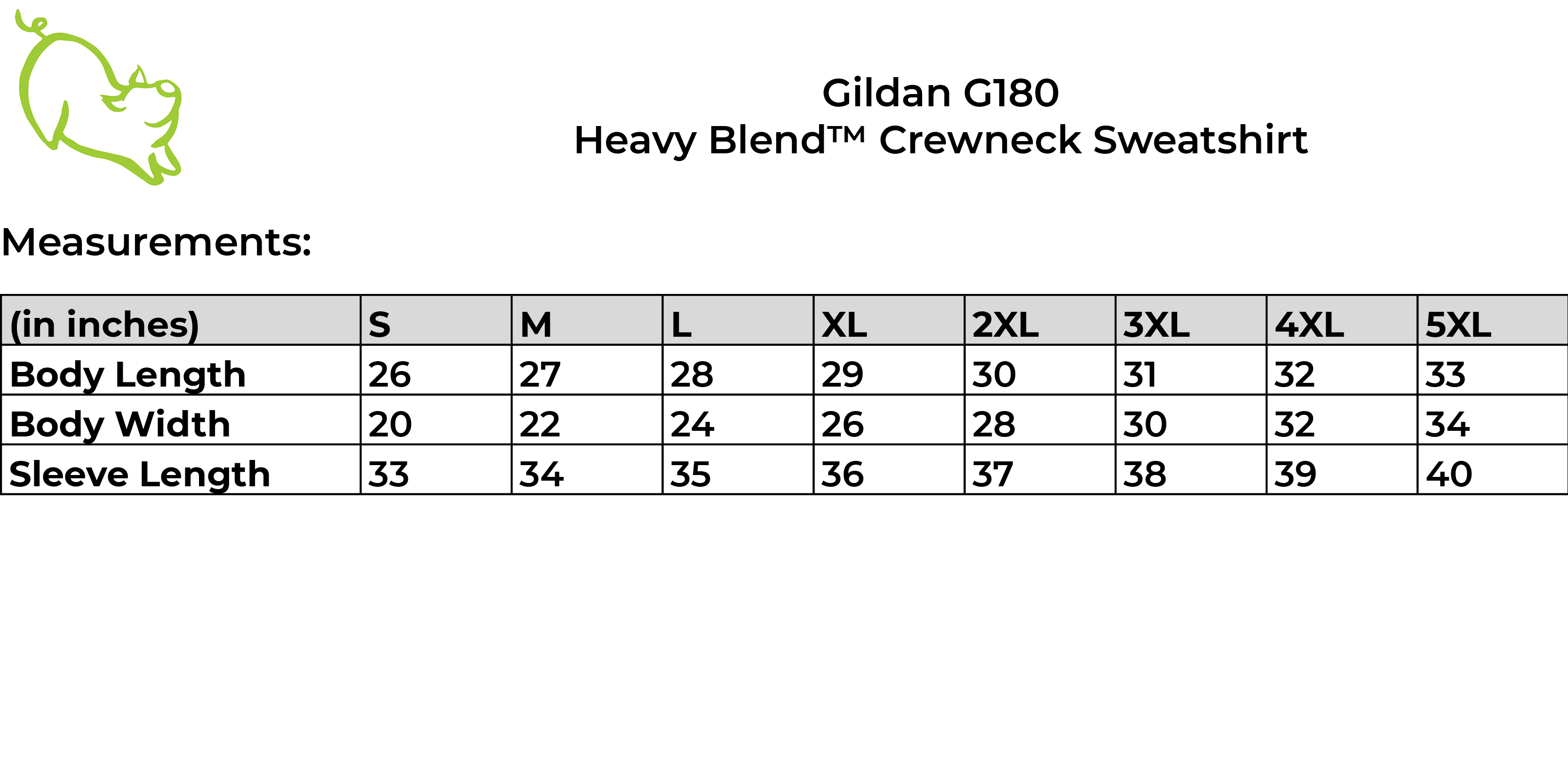 Gilden sweatshirt size guide