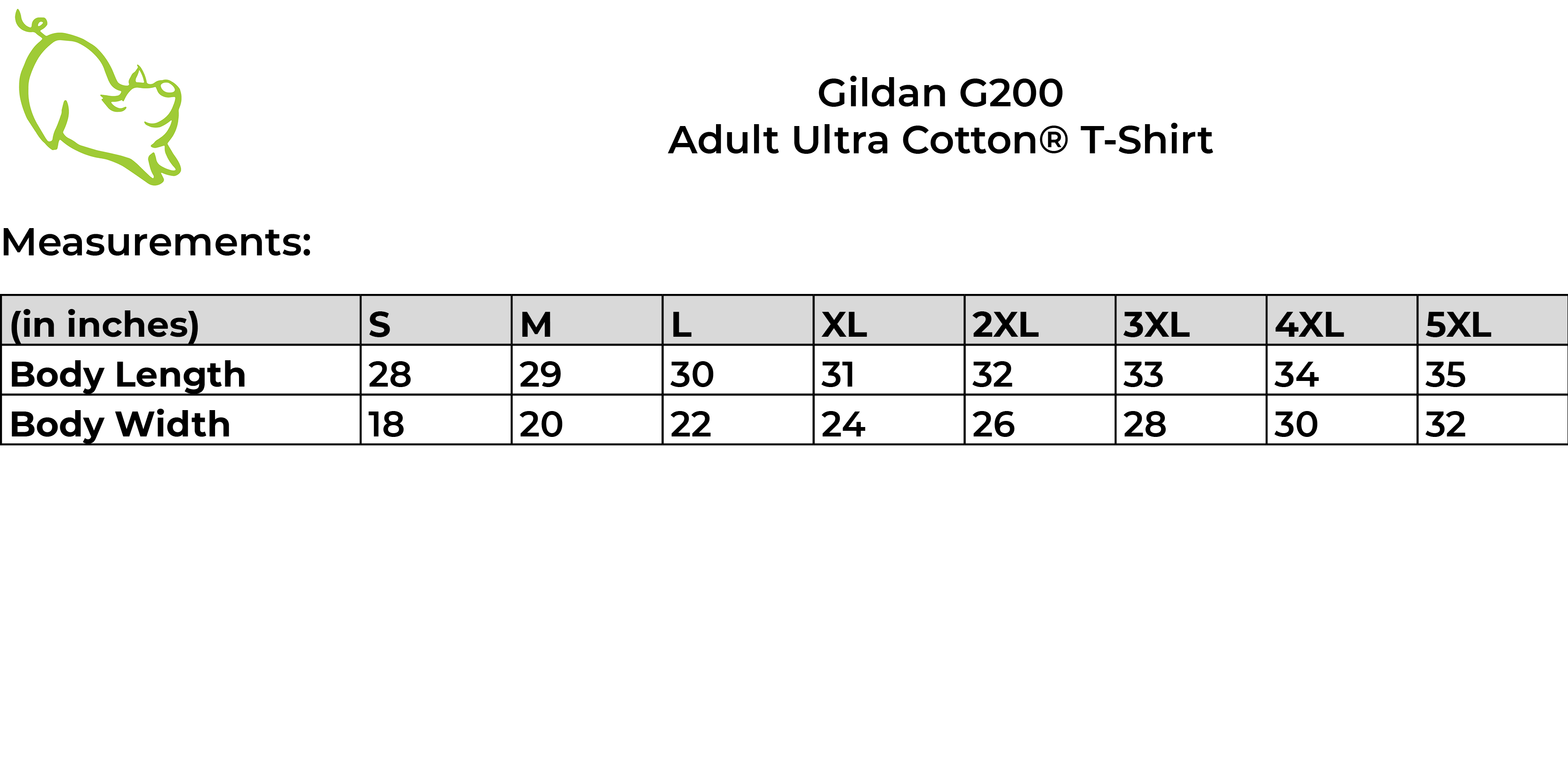 Gildan G200 size guide