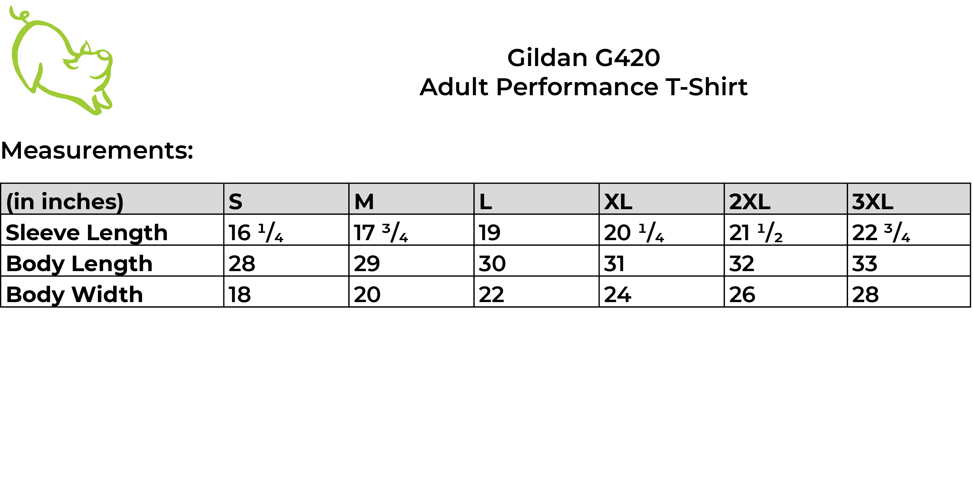 Size Guide - Gildan G420: Adult Performance T-Shirt – The Peridot Pig