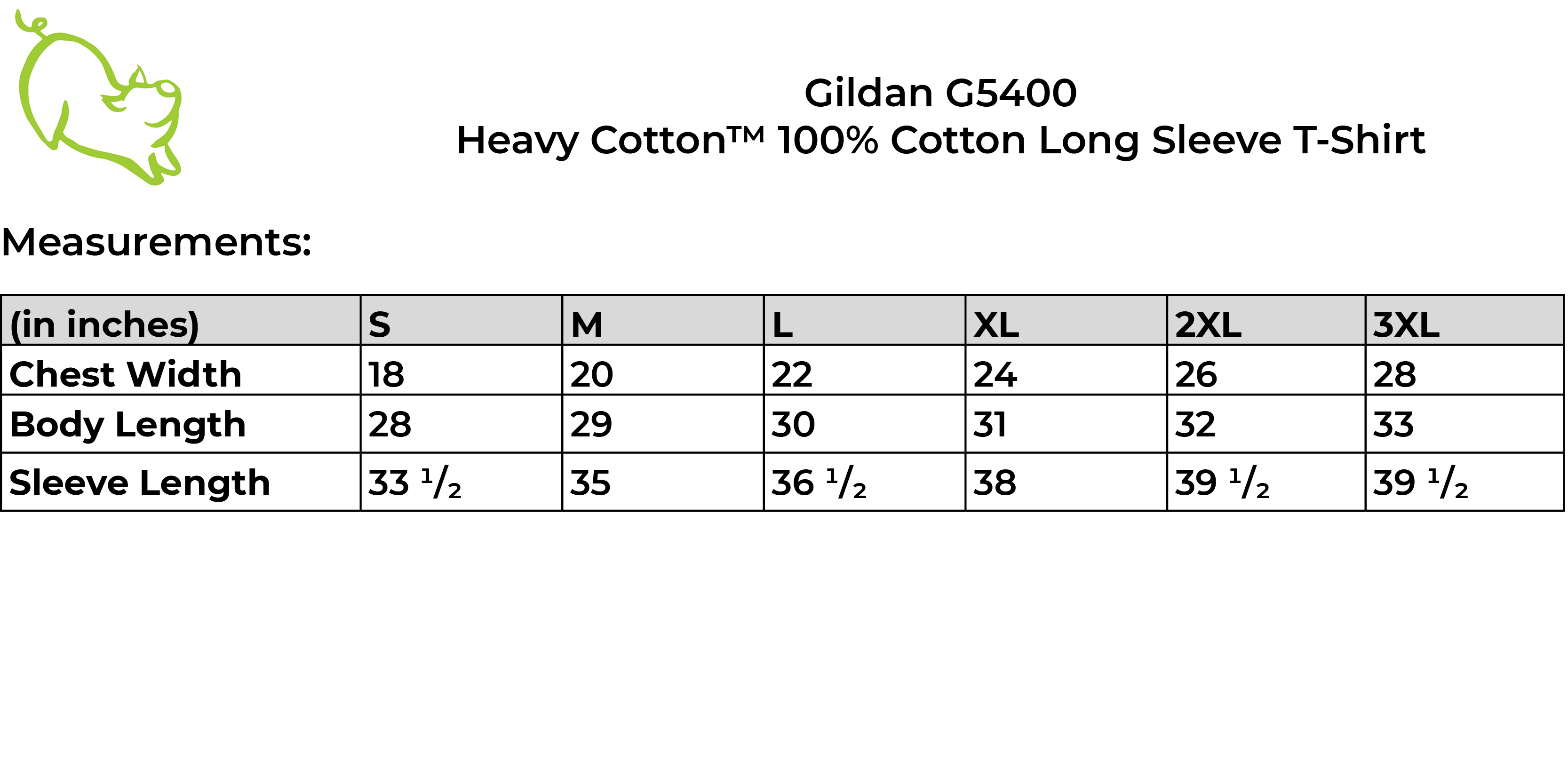 Gildan G5400 size guide