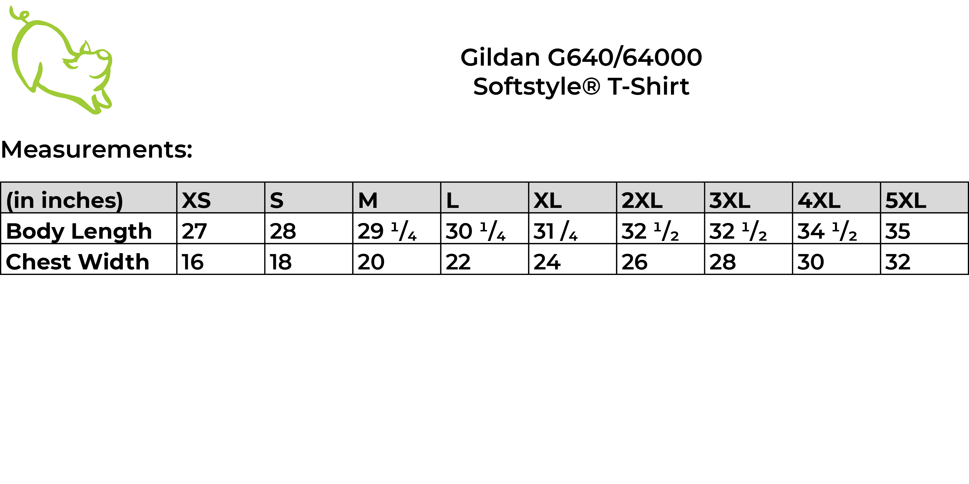 Gildan G640 size guide