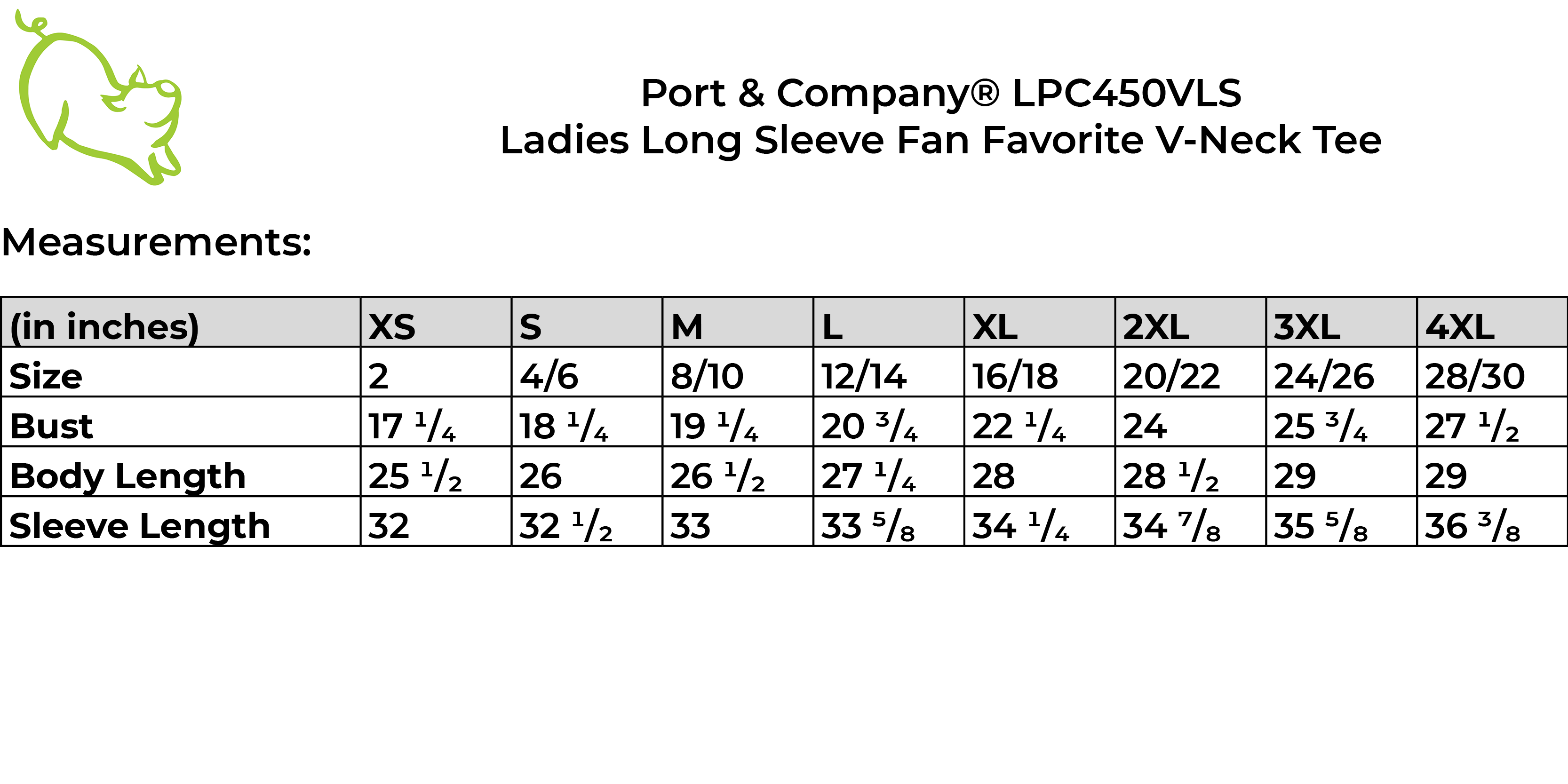 Size guide for LPC450VLS