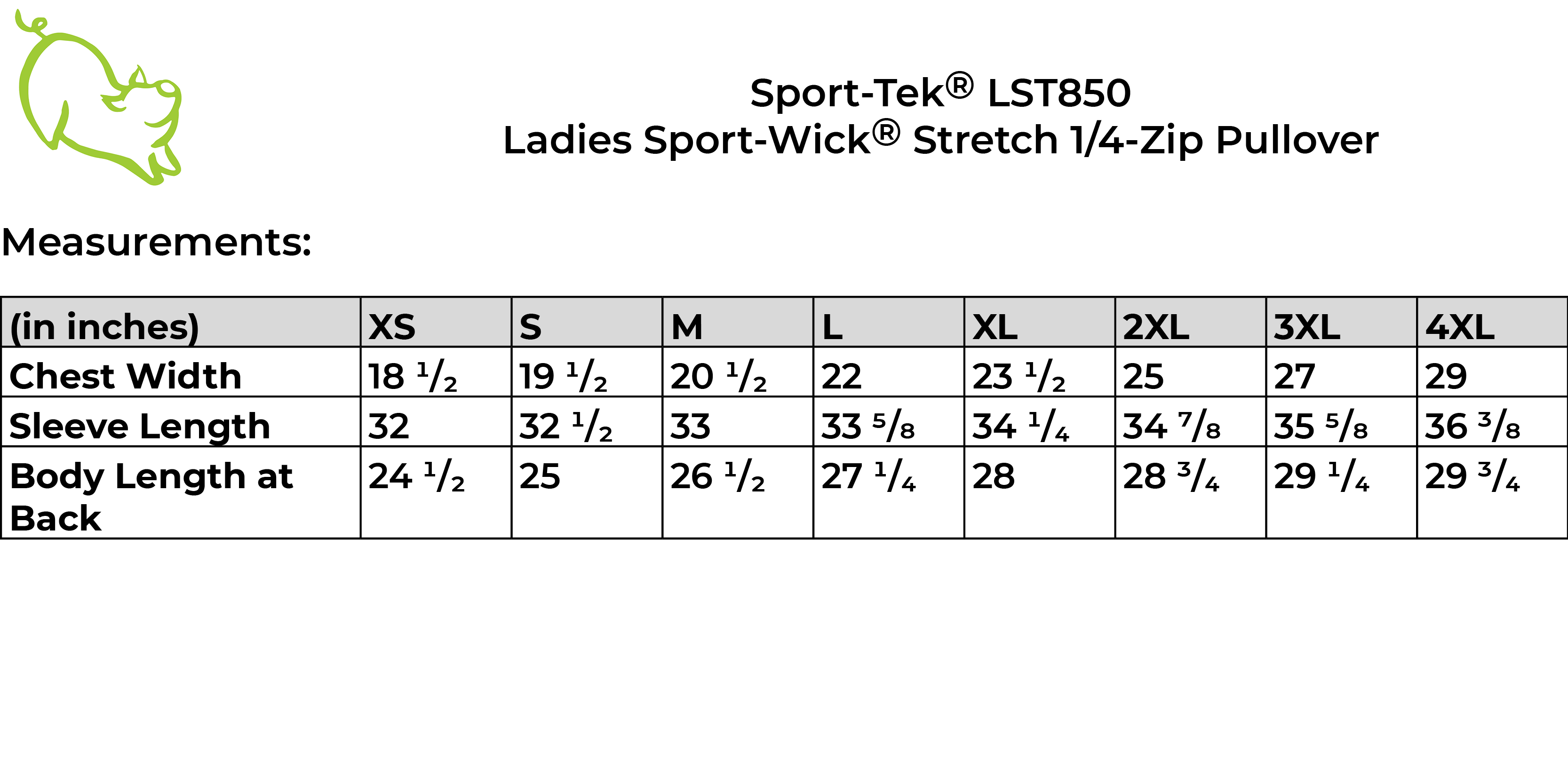 Sport-Tek LST850 size guide