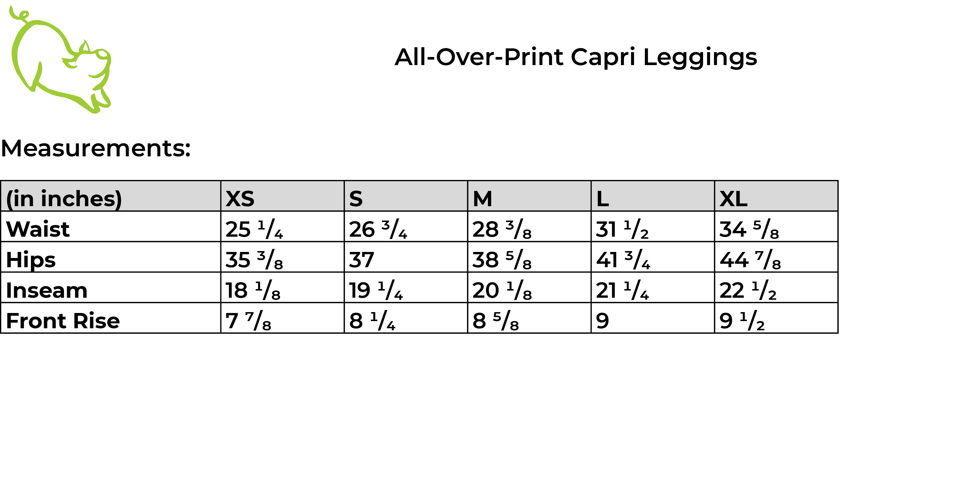 Size Guide - All-over-print Women's Capri Leggings – The Peridot Pig