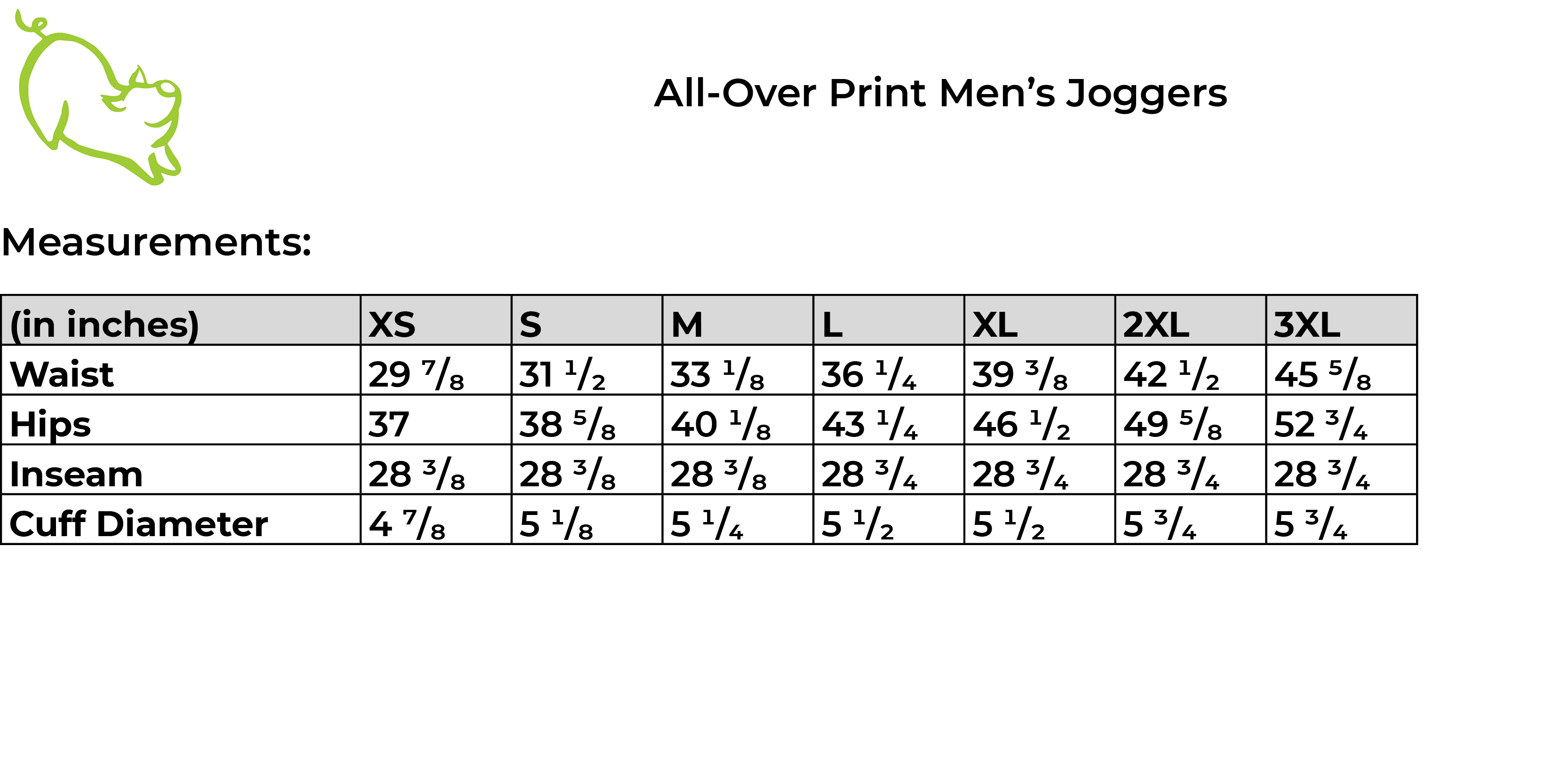 Size guide for All-over-print Men's Jogger Pant