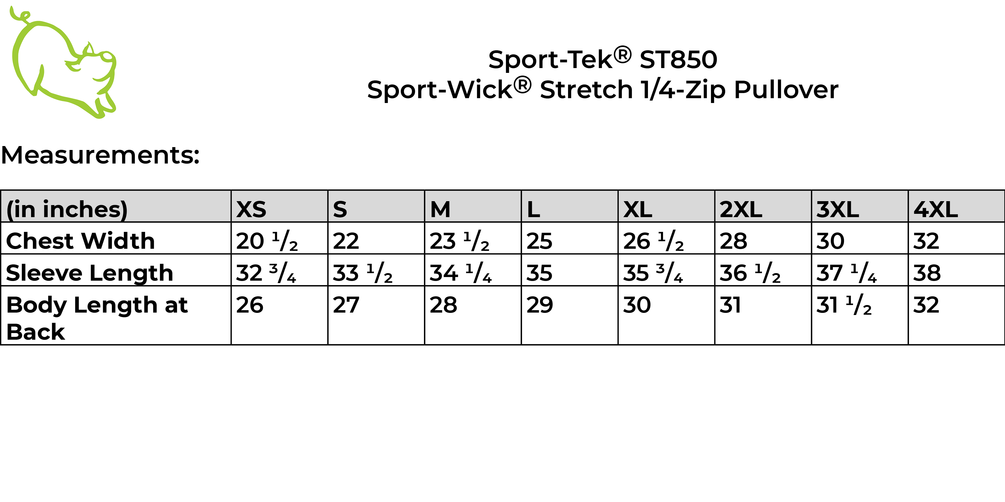 Sport-Tek ST850 size guide