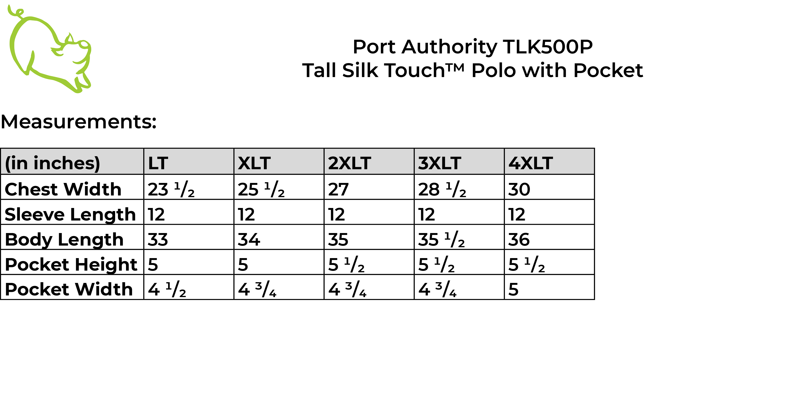 Port Authority TLK500P size guide