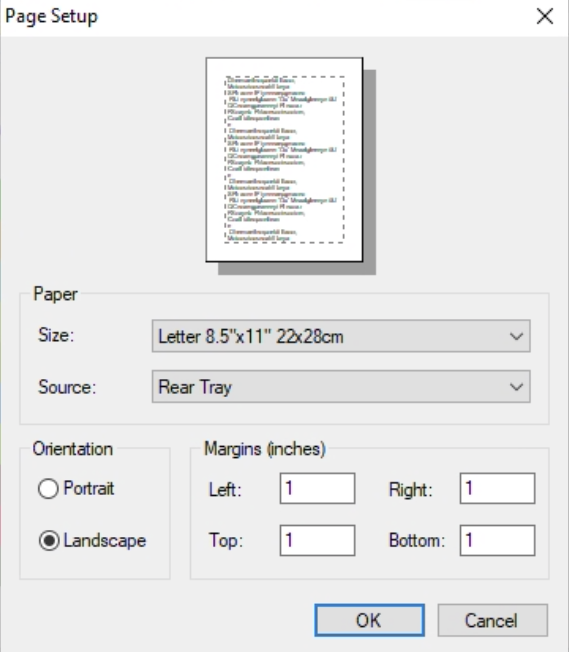 Select landscape mode in the print setup